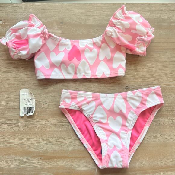 Girls Feather 4 Arrow Pink Blossom Heart Bikini swimsuit Swim Toddler 2T New - Picture 1 of 5